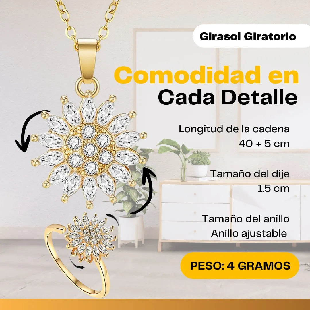 EL MEJOR REGALOR: COMBO COLLAR Y ANILLO GIRASOL GIRATORIO + CAJITA DE REGALO GRATIS🎁