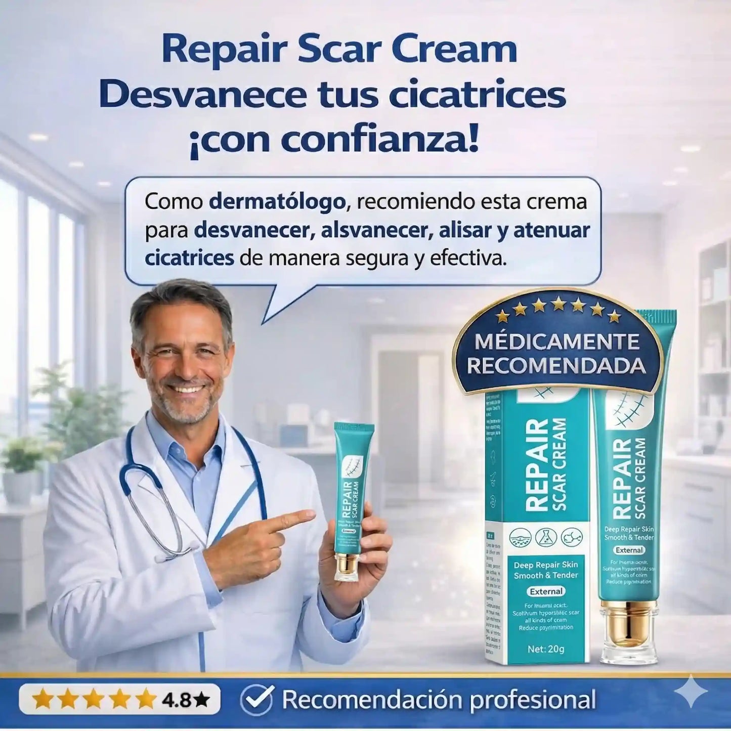 Sadoer Repair Scar - Crema que atenúa y mejora visiblemente la apariencia de las cicatrices.