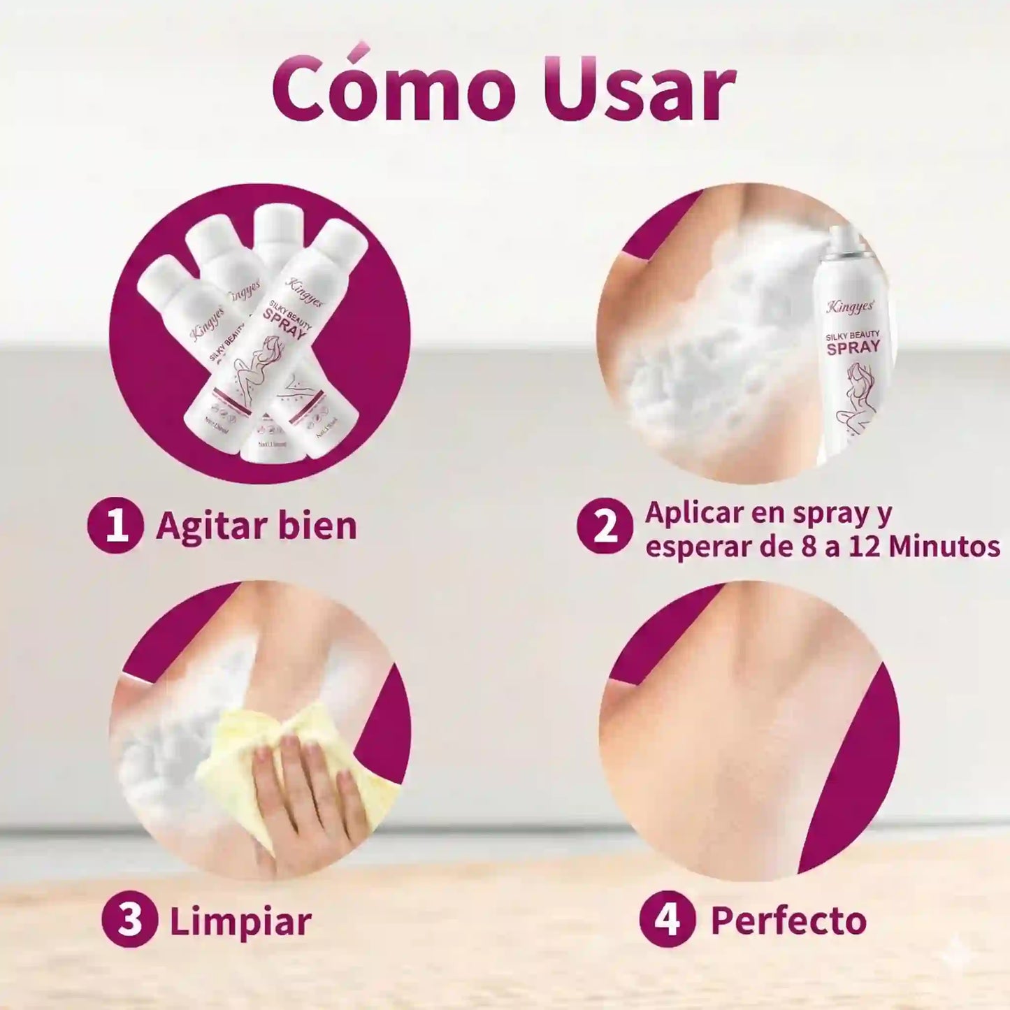 2 X 1 Spray Depilador Kingyes "Silky Beauty": Piel de Seda en 10 Minutos sin Dolor
