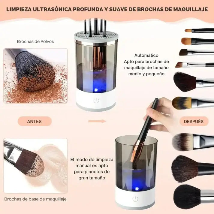 BrushClean Pro - LIMPIADOR ELÉCTRICO DE BROCHAS DE MAQUILLAJE