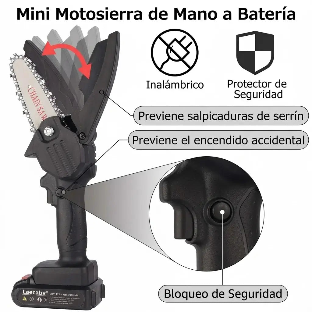 Mini Motosierra Inalámbrica de 6" con Doble Batería: Poda y Corta Madera Sin Esfuerzo Ni Complicaciones.