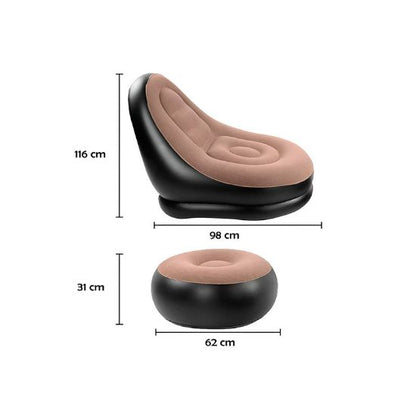 Sillón inflable Ultra-Confort + Reposapiés: Tu Nuevo Rincón de Relajación en Minutos