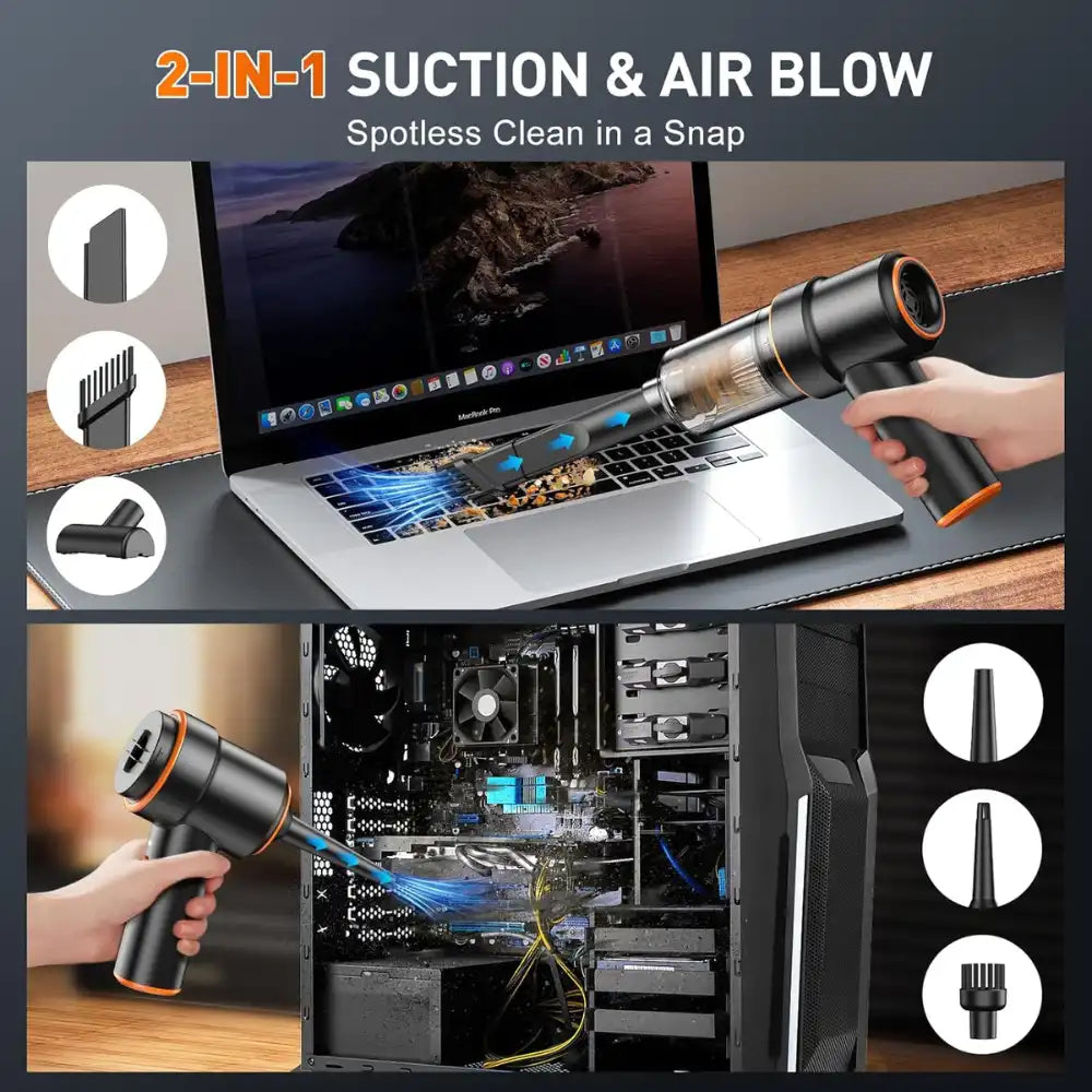 CleanPRO - Mini Aspiradora Portátil Superpotente, aspira y sopla. Todos los accesorios incluidos.
