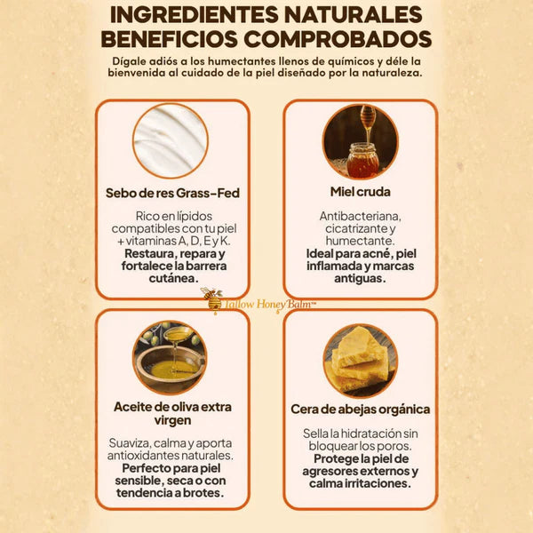 Tallow Honey Balm™ Bálsamo Orgánico de Sebo de Res y Miel Hidratación Ancestral