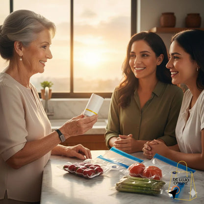 Sellador al vacío, Conserva tu comida hasta 5 veces más tiempo, incluye 6 bolsas reutilizables