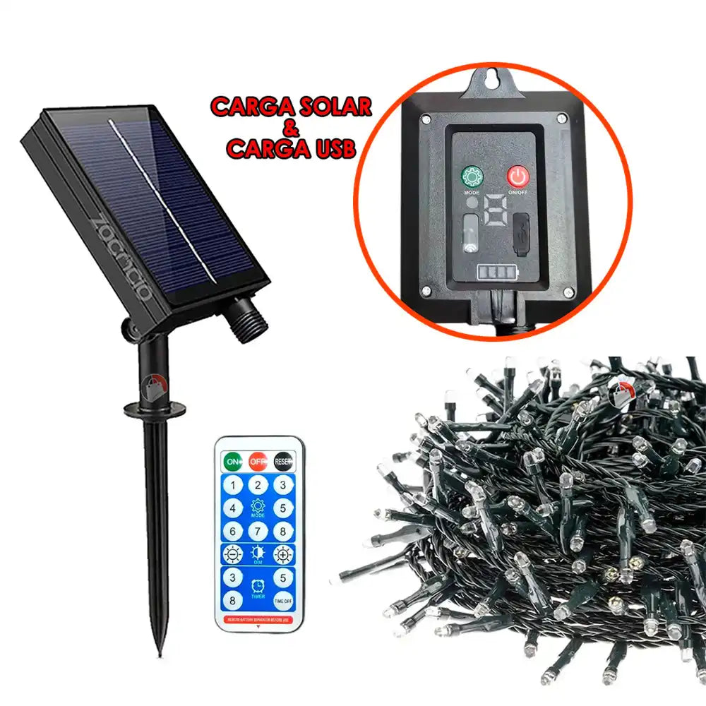 Ilumina tu Navidad sin cables ni complicaciones: Cadena Solar 100 LED para exterior 12 metros