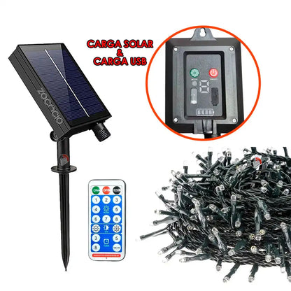 Ilumina tu Navidad sin cables ni complicaciones: Cadena Solar 100 LED para exterior 12 metros
