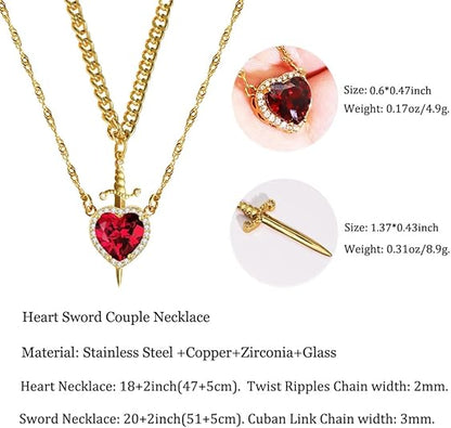 Collar Corazón & Espada 💞 El símbolo de un amor que elige quedarse. Se envía entre dorado y plateado al azar con caja de regalo.