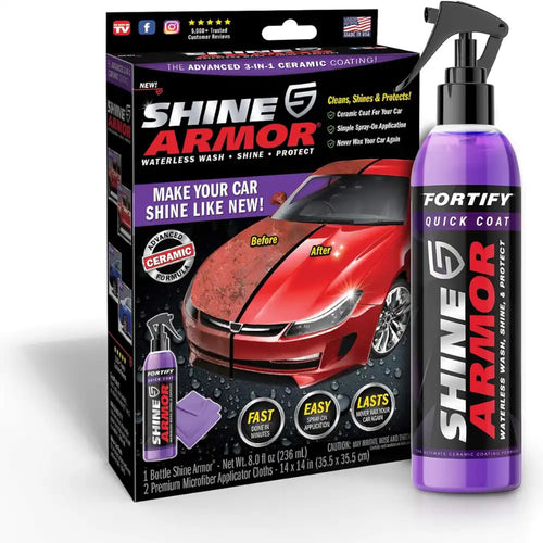 SHINE ARMOR CAR KIT COMPLETO - Recubrimiento cerámico 3 en 1 con 2 paños de microfibra premium.