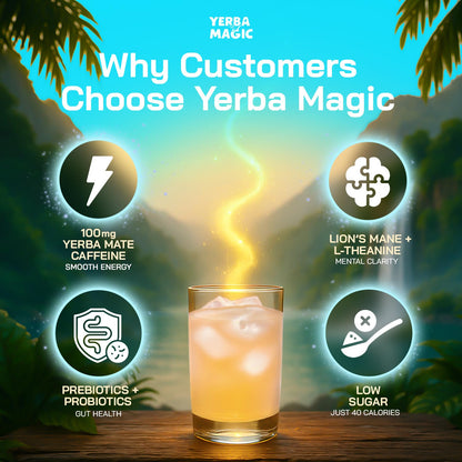 Yerba Magic - Salud intestinal, Desinflama tu estómago y Energía limpia, Cafeína natural 30 porciones