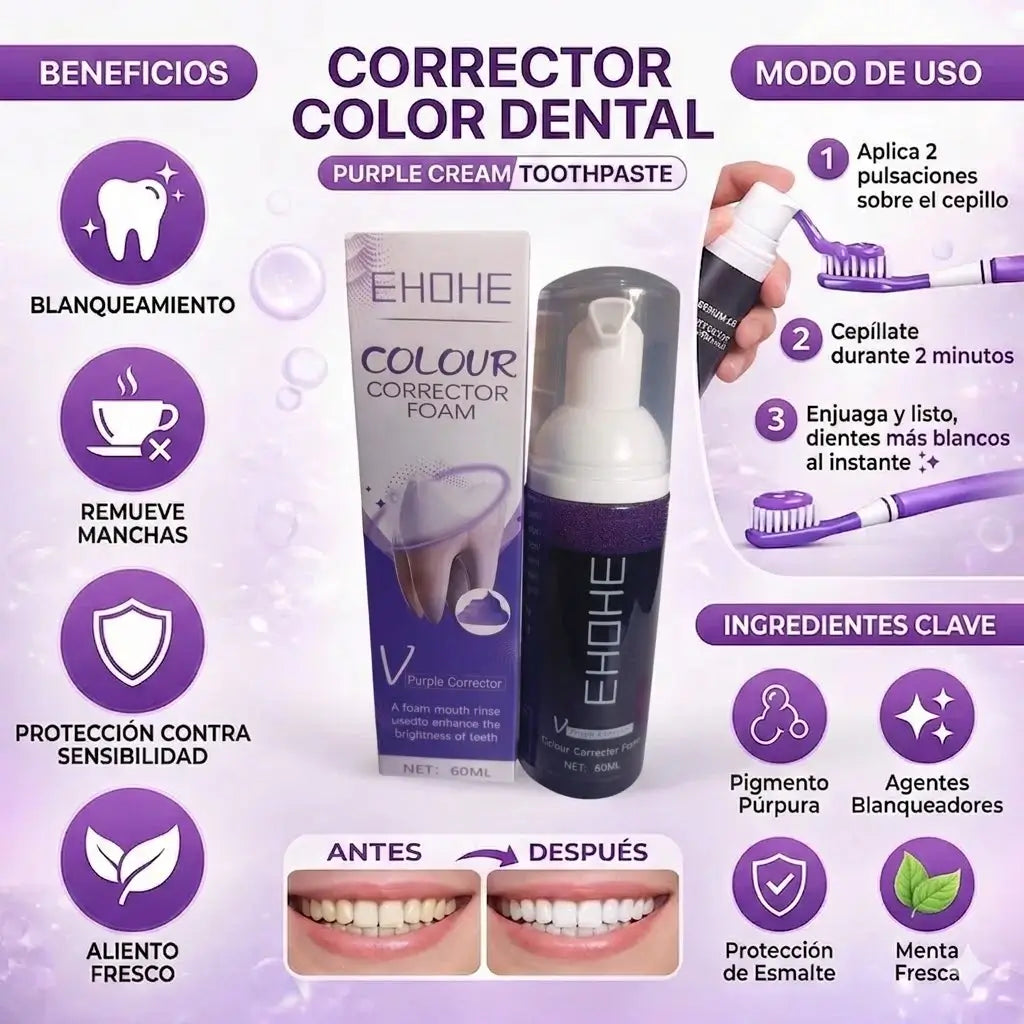 Pasta de dientes púrpura con tecnología corrector de color EHOHE