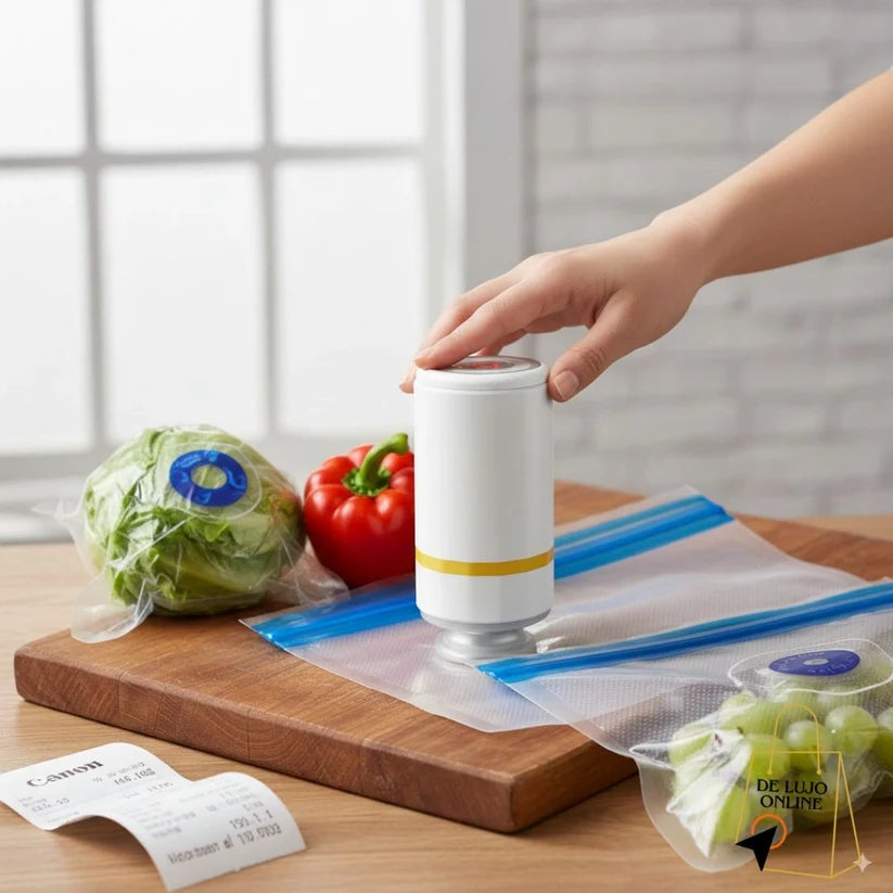 Sellador al vacío, Conserva tu comida hasta 5 veces más tiempo, incluye 6 bolsas reutilizables