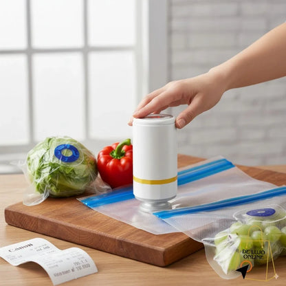 Sellador al vacío, Conserva tu comida hasta 5 veces más tiempo, incluye 6 bolsas reutilizables
