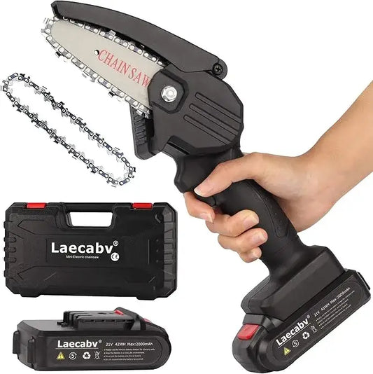 Mini Motosierra Inalámbrica de 6" con Doble Batería: Poda y Corta Madera Sin Esfuerzo Ni Complicaciones.