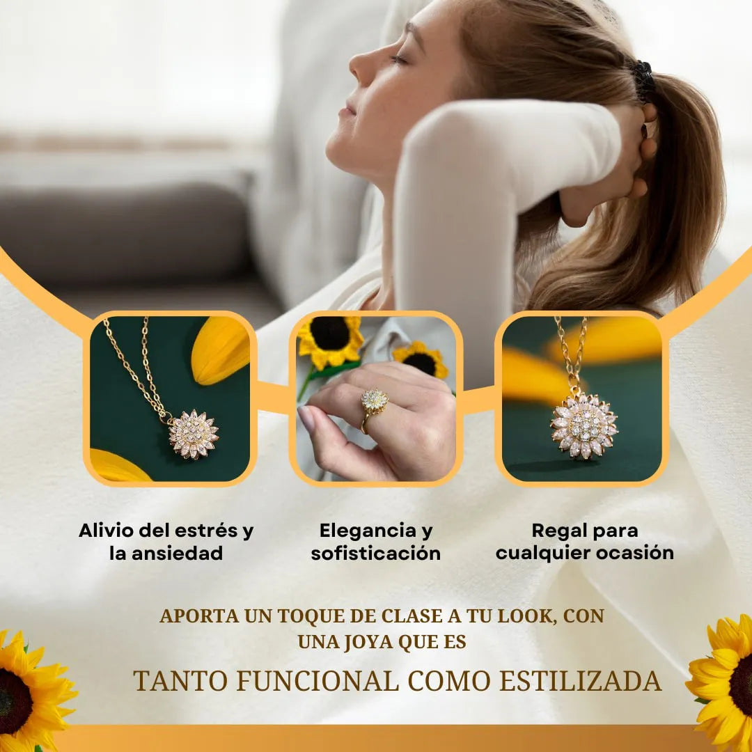 EL MEJOR REGALOR: COMBO COLLAR Y ANILLO GIRASOL GIRATORIO + CAJITA DE REGALO GRATIS🎁