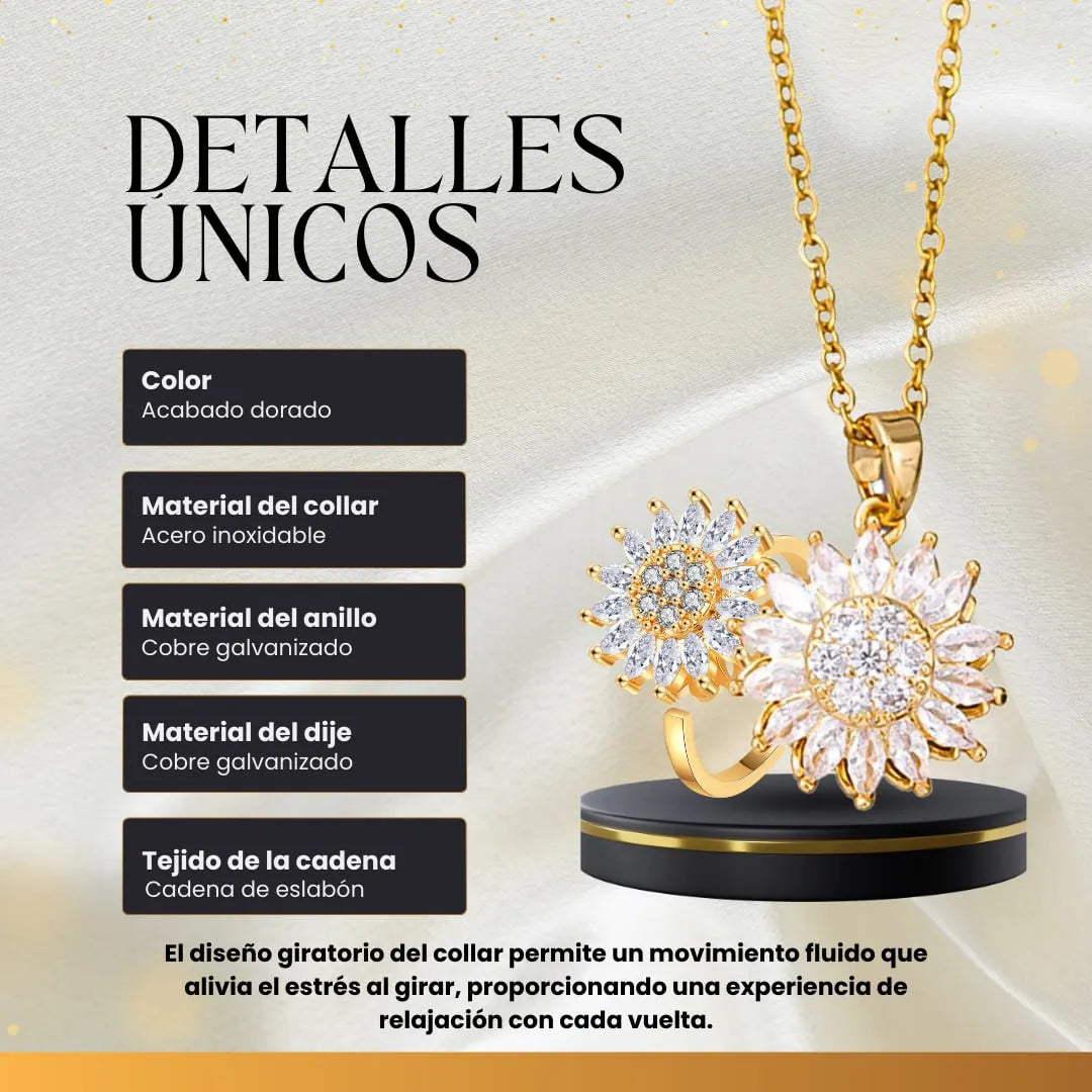 EL MEJOR REGALOR: COMBO COLLAR Y ANILLO GIRASOL GIRATORIO + CAJITA DE REGALO GRATIS🎁