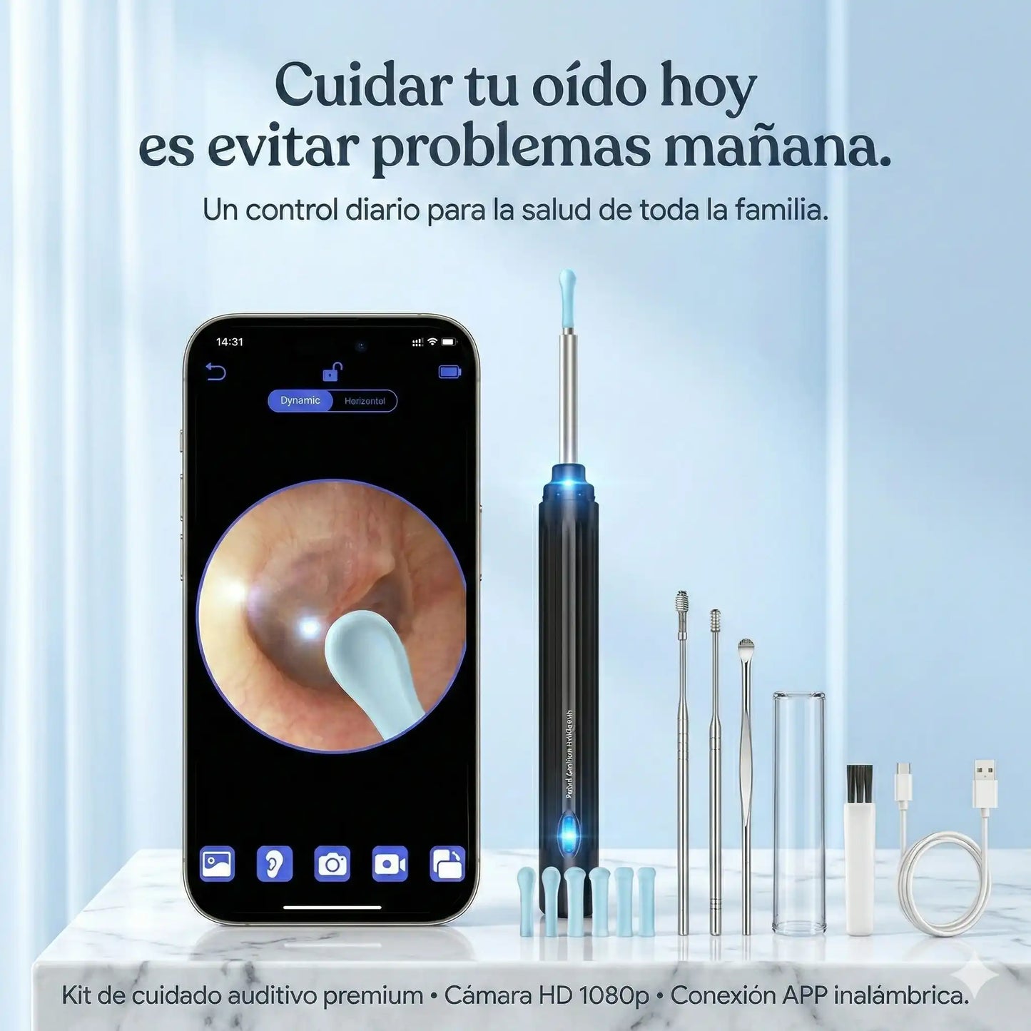 Limpiador de Oídos Inteligente con Cámara HD: Higiene Segura y Precisa en Casa.