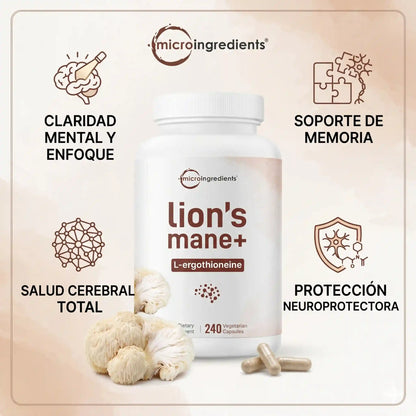 Melena de León 2000mg + L-Ergotioneína — Apoya Concentración y Memoria Mental (240 Cápsulas · 4 Meses)