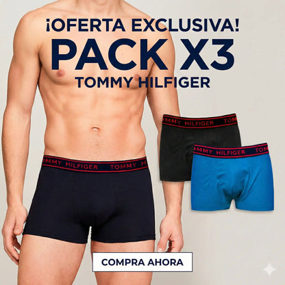 Pack x3 Bóxer Tommy Hilfiger - Algodón Premium y Ajuste Perfecto (Negro, Turquí y Marino)