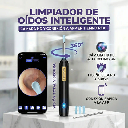 Limpiador de Oídos Inteligente con Cámara HD: Higiene Segura y Precisa en Casa.