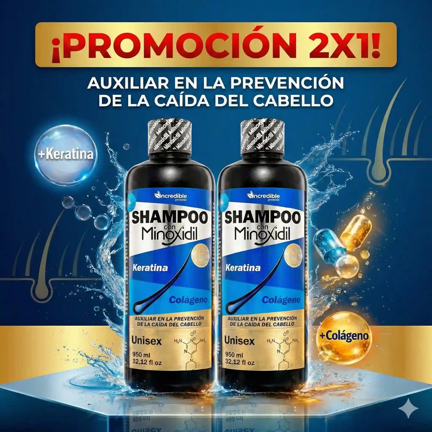 COMBO 2X1 Shampoo Royalty con Minoxidil: La Fórmula Premium para un Cabello que Luce Más Denso y Fuerte desde la Primera Ducha