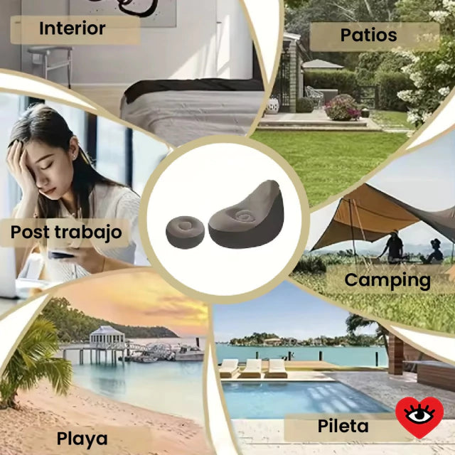 Sillón inflable Ultra-Confort + Reposapiés: Tu Nuevo Rincón de Relajación en Minutos