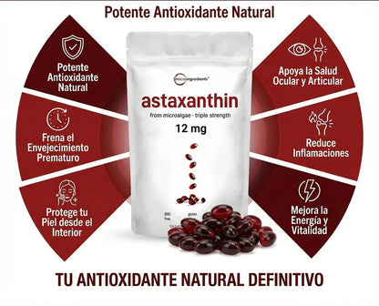 Astaxantina Premium 12mg: El antioxidante más potente de la naturaleza para proteger tu vitalidad desde el interior
