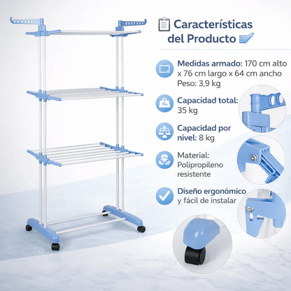 Tendedero para ropa 3 niveles plegable™