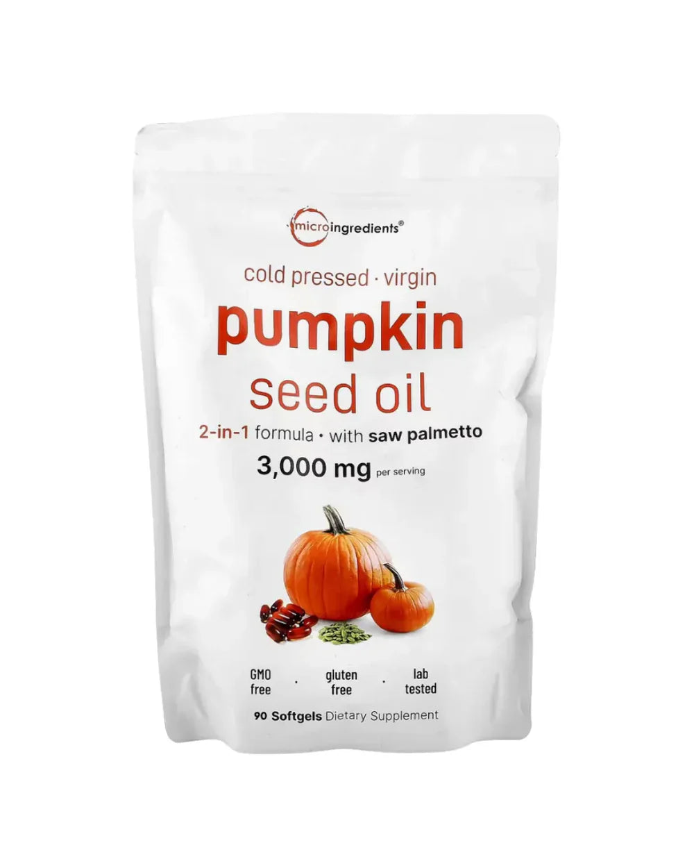 Aceite de semilla de calabaza, Prensado en frío,90 cápsulas blandas Micro Ingredients 100% Original
