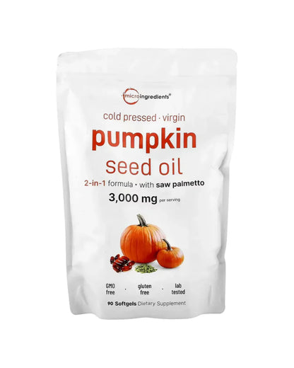 Aceite de semilla de calabaza, Prensado en frío,90 cápsulas blandas Micro Ingredients 100% Original