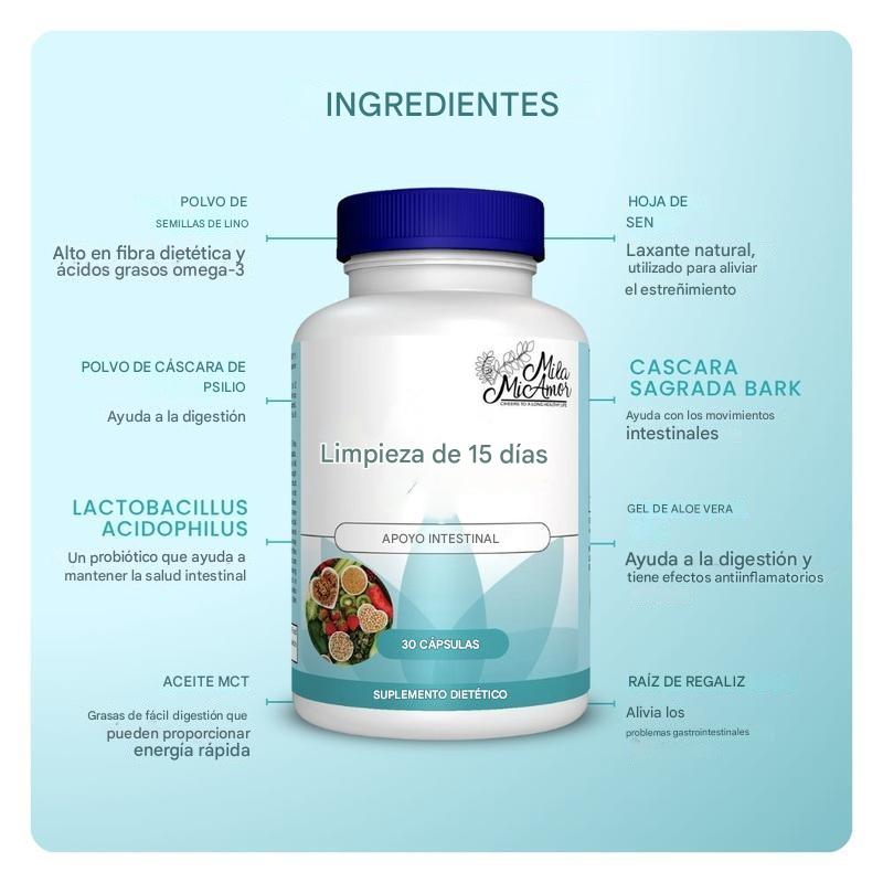 15 Days Cleanse Limpieza intestinal - Libérate de la hinchazón y recupera tu comodidad digestiva en solo 15 días