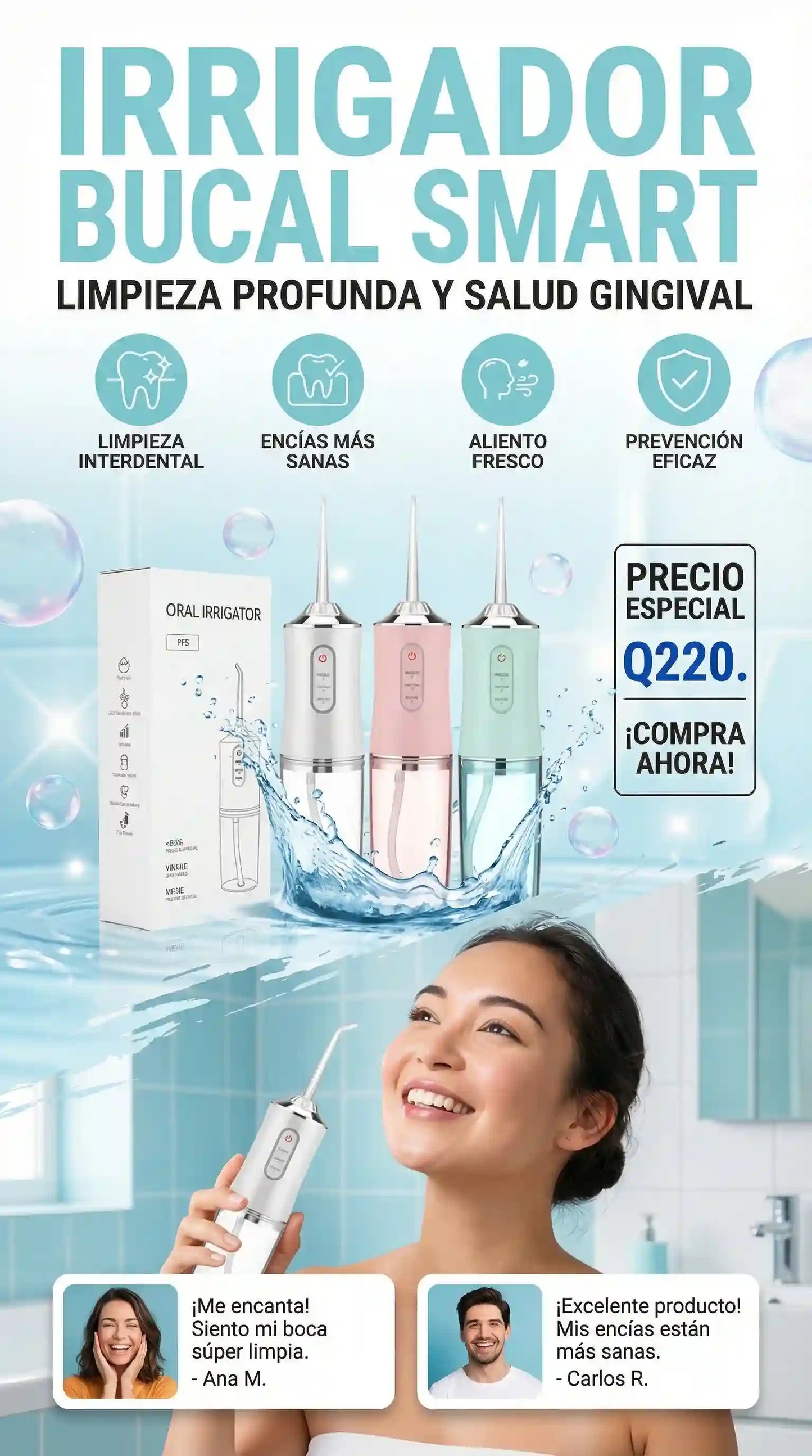 Irrigador Dental - Limpieza Dental Profesional, Tecnología a Presión para Encías Sanas y sin mal aliento. COLOR ALEATORIO