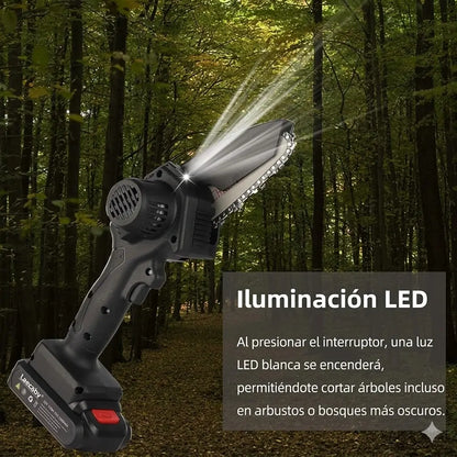 Mini Motosierra Inalámbrica de 6" con Doble Batería: Poda y Corta Madera Sin Esfuerzo Ni Complicaciones.