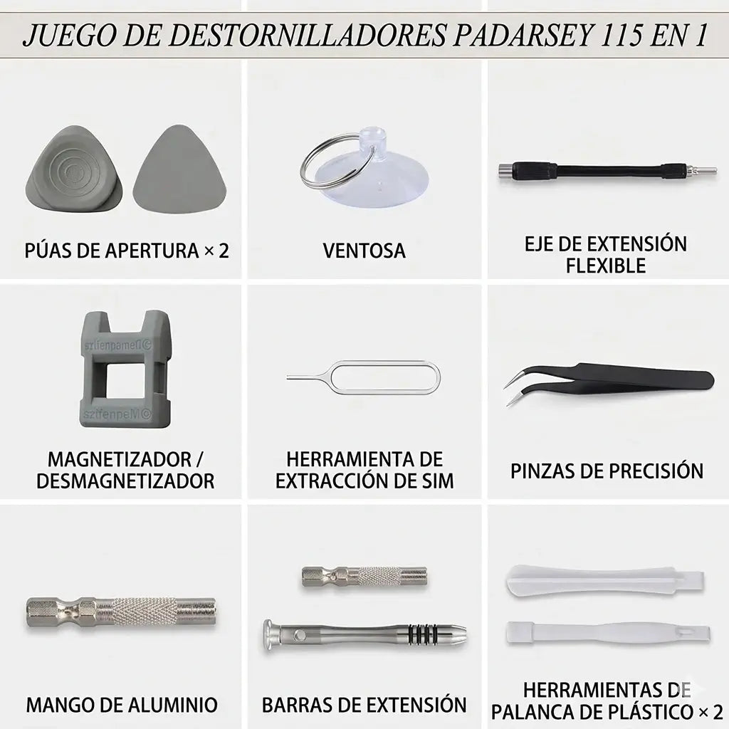 Destornillador de precisión 115 en 1 - Repara Cualquier Dispositivo