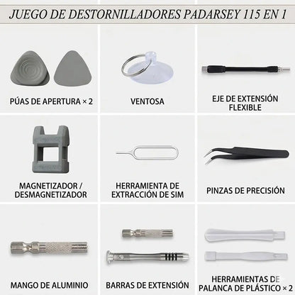 Destornillador de precisión 115 en 1 - Repara Cualquier Dispositivo