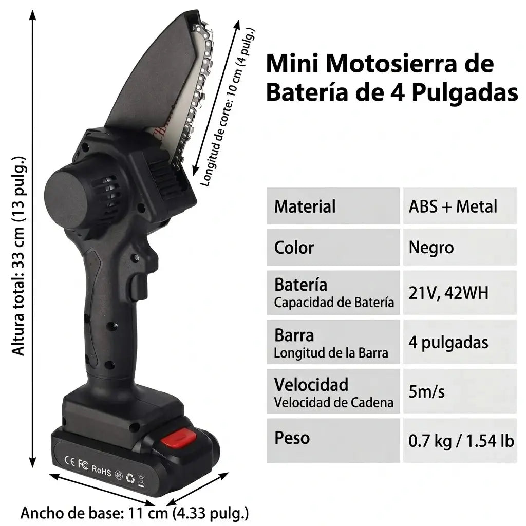 Mini Motosierra Inalámbrica de 6" con Doble Batería: Poda y Corta Madera Sin Esfuerzo Ni Complicaciones.