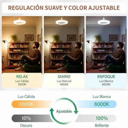 Ventilador Lámpara LED 2 en 1: Aire Fresco y Luz Potente que se Instala como una Bombilla