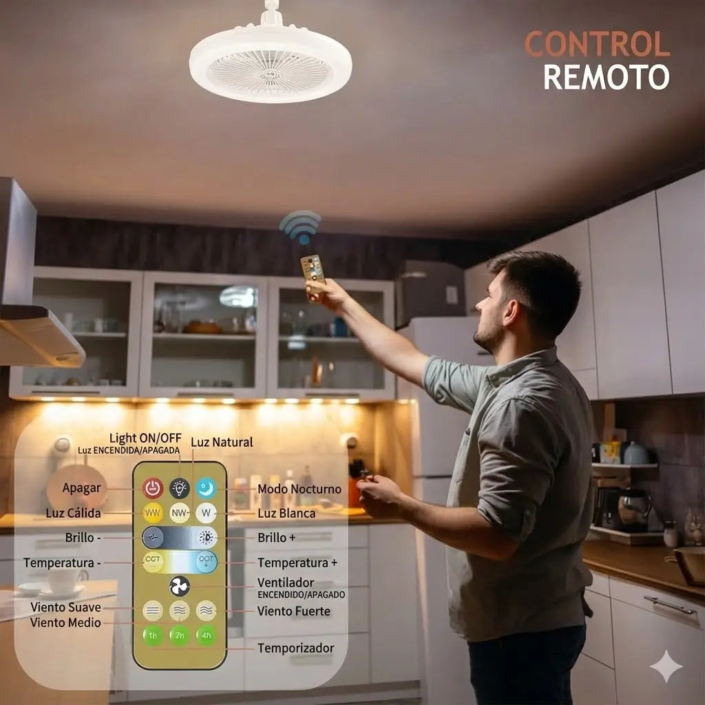 Ventilador Lámpara LED 2 en 1: Aire Fresco y Luz Potente que se Instala como una Bombilla
