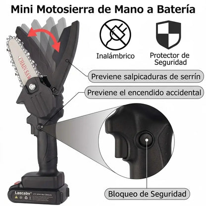 Mini Motosierra Inalámbrica de 6" con Doble Batería: Poda y Corta Madera Sin Esfuerzo Ni Complicaciones.