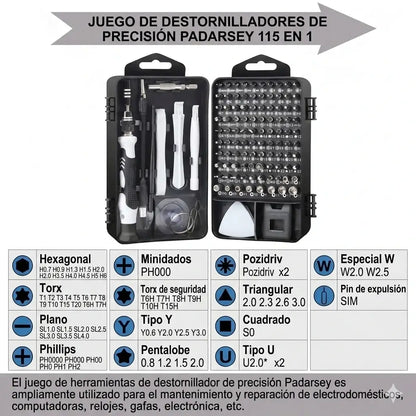 Destornillador de precisión 115 en 1 - Repara Cualquier Dispositivo