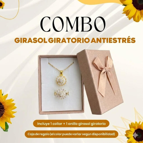 EL MEJOR REGALOR: COMBO COLLAR Y ANILLO GIRASOL GIRATORIO + CAJITA DE REGALO GRATIS🎁