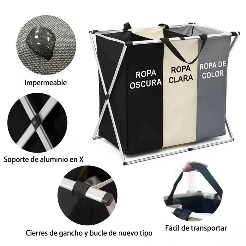 canasta para la ropa de 3 secciones: Clasifica tu ropa al instante y ahorra espacio con el Organizador Plegable